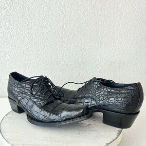 Rod Patrick Womens Lace Up Shoes 9 C Black Caiman Western Boots Loafers Ankle